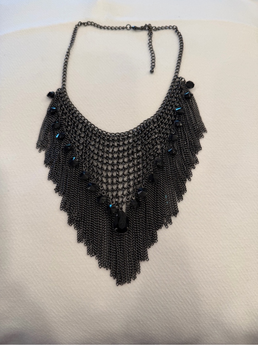 Park Lane Statement Gunmetal Fringe Bib Necklace in Black with black beads